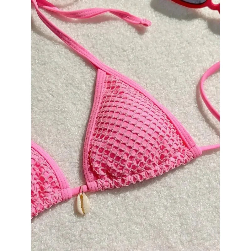 Sexy Bikinis Swimsuits Women 3 Piece Spliced Triangle Halter Backless Bikini Set Bandage Cover Up 2025 New Vacation Beachwear