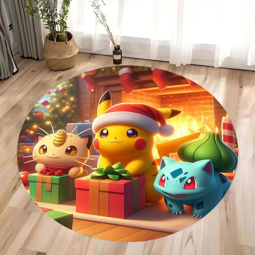 MINISO Christmas Themed Pikachu Circular Carpet Kawaii Rug Children's Anti Slip Mat Christmas Decoration Christmas Gift