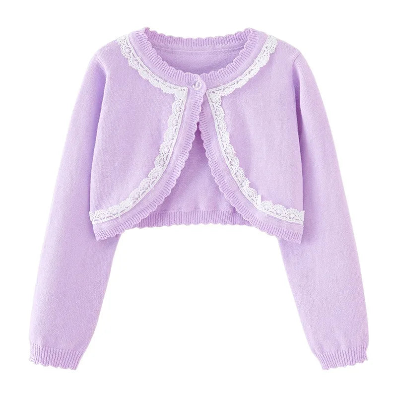 2-14 years old Purple girls Cardigan Thin Spring Children's knit sweater 3 4 6 8 10 12 14 year old children's clothing