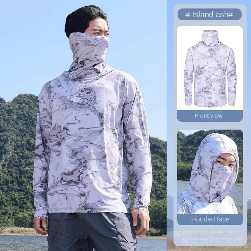 Camouflage Fishing Shirts Sun Protection Clothing Ultra-thin Ice Silk Summer Outdoor Lure UV Protection Breathable Men Shirt