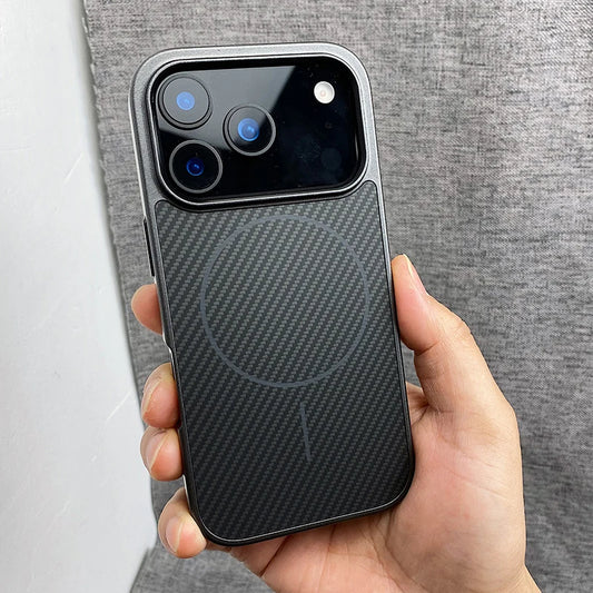 Carbon Fiber Texture MagSafe Phone Case For iPhone 17 Pro 16 pro max 15 Pro 14 13 12 Senior Frosted Wireless Charging Back Cover