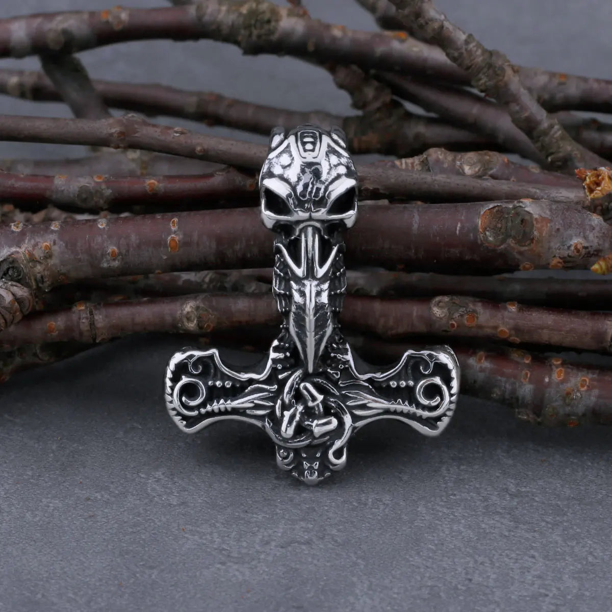 Viking Thor Mjolnir and Skull Necklace Men's Fashion Celtic Knot Amulet Hip Hop Punk Biker Pendant Stainless Steel Jewelry Gift