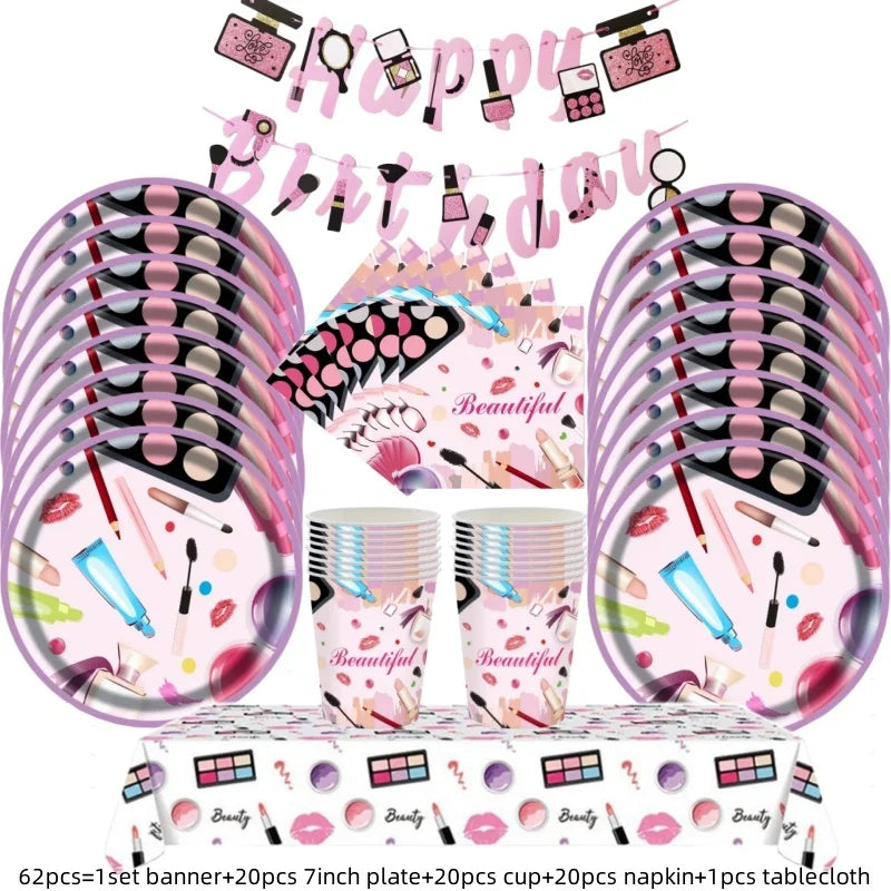 130*220cm Spa Make Up Theme Tablecloth Decoration Kids Girls Birthday Party Makeup Disposable Table Cover Baby Shower Supplies