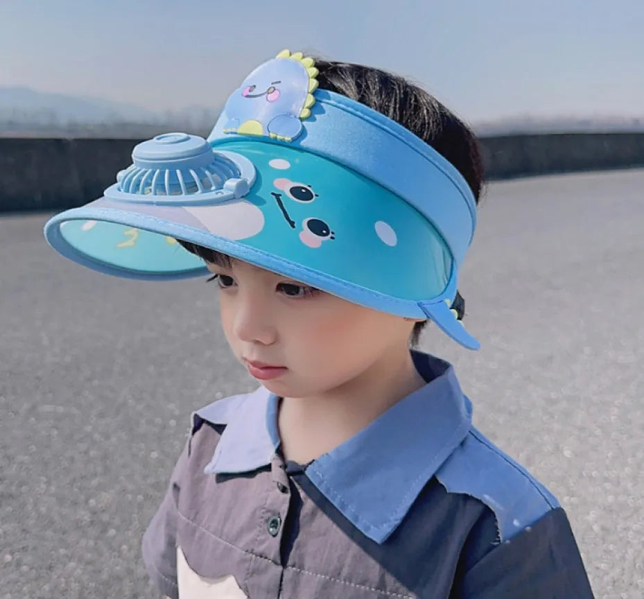 Children's Summer Sun Hat with Fan Sun Protection Hat Cartoon Outdoor Sun Protection Hollow brim Open Top Sun Protection Hat