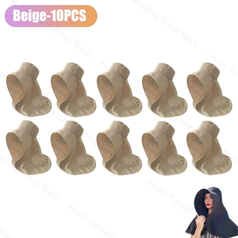 Summer Women Cap Outdoor Uv Anti Neck Protection Sun Visors Hat Fishing Hiking Big Brim Shawl Sunscreen Ponytail Cap Solid Color