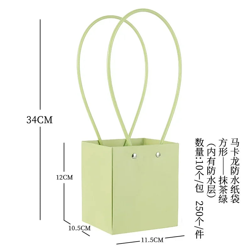 10pcs Christmas Gift Flower Kraft Paper Handbag Flower Arrangement Portable Box Rectangular Trapezoidal Flower Handheld Gift Box