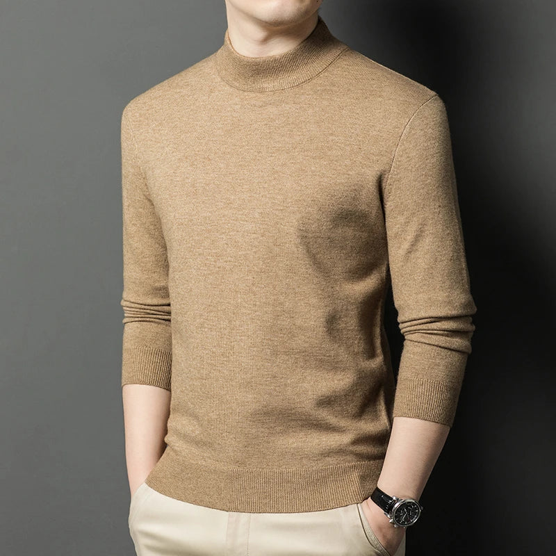 Half Turtleneck Knitwear Sweater New Autumn/Winter Mock Neck Sweatshirts Solid Color Pullovers Man Brand Casual Mens Clothing