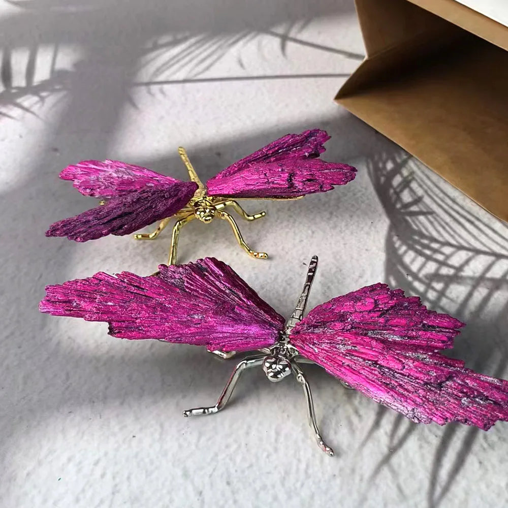 Rainbow Electroplated Black Tourmaline Kyanite Dragonfly Natural Crystal Aura Quartz Mineral For Home Decor Ornaments Gifts