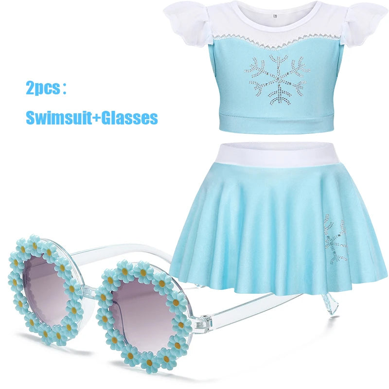 2025 Girls Two Piece Swimsuit Anna Elsa Belle Swimwear Princess Bodysuit Swimwear for Girls Childrens Bikini Beachwear Clothes