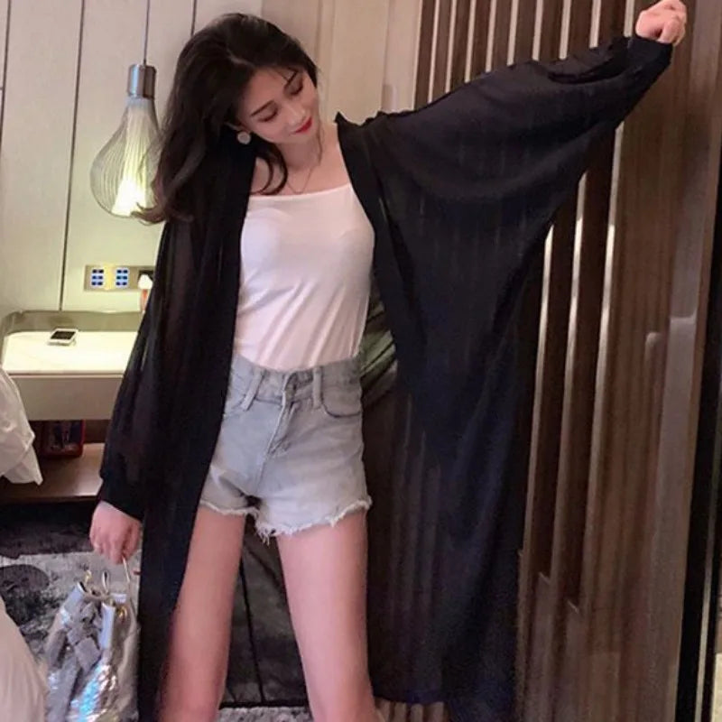 Solid Cardigans for Women Thin Summer Clothing Female Sunscreen Simple Long Sleeve Korean Style Loose Comfortable Breathable
