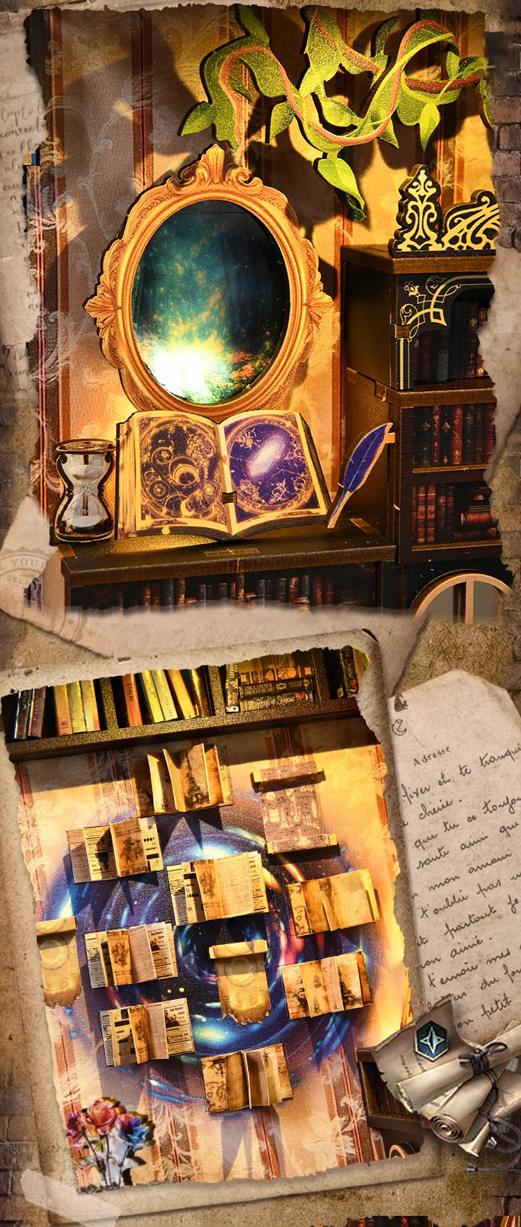 DIY Book Nook Kit Figurines Miniature Booknook Wooden Doll House 3D Puzzle Bookshelf  Dollhouses Toy For Birthday Christmas Gift