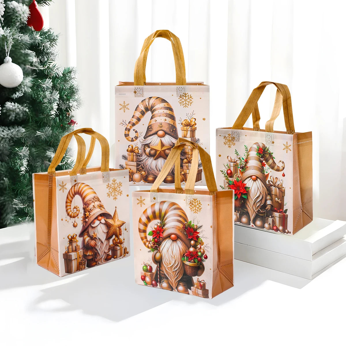4pcs Christmas Gift Packaging Bags Dwarf Non-Woven Tote Bag with Handle 2025 Christmas Decoration For Home New Year Gift Bags