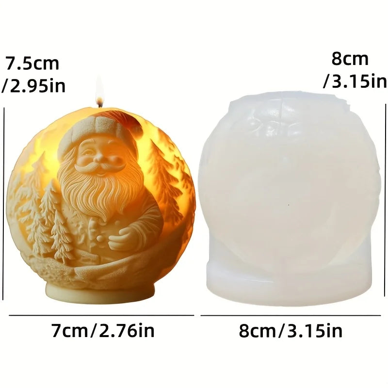 Santa Spherical Scented Candle Silicone Mold Wear Hat Santa Spherical Resin Mould Santa Relief Plaster Molds Christmas Gift