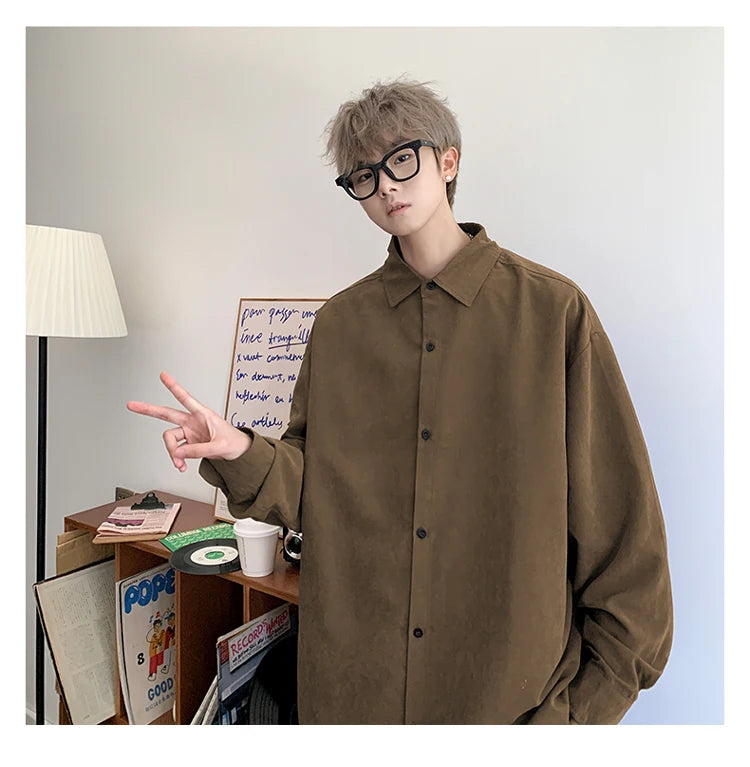Shirt Men Solid Long Sleeved Shirt For Men Korean Fashion Shirts Baggy Business Casual Single Breasted Shirt Harajuku Oversized