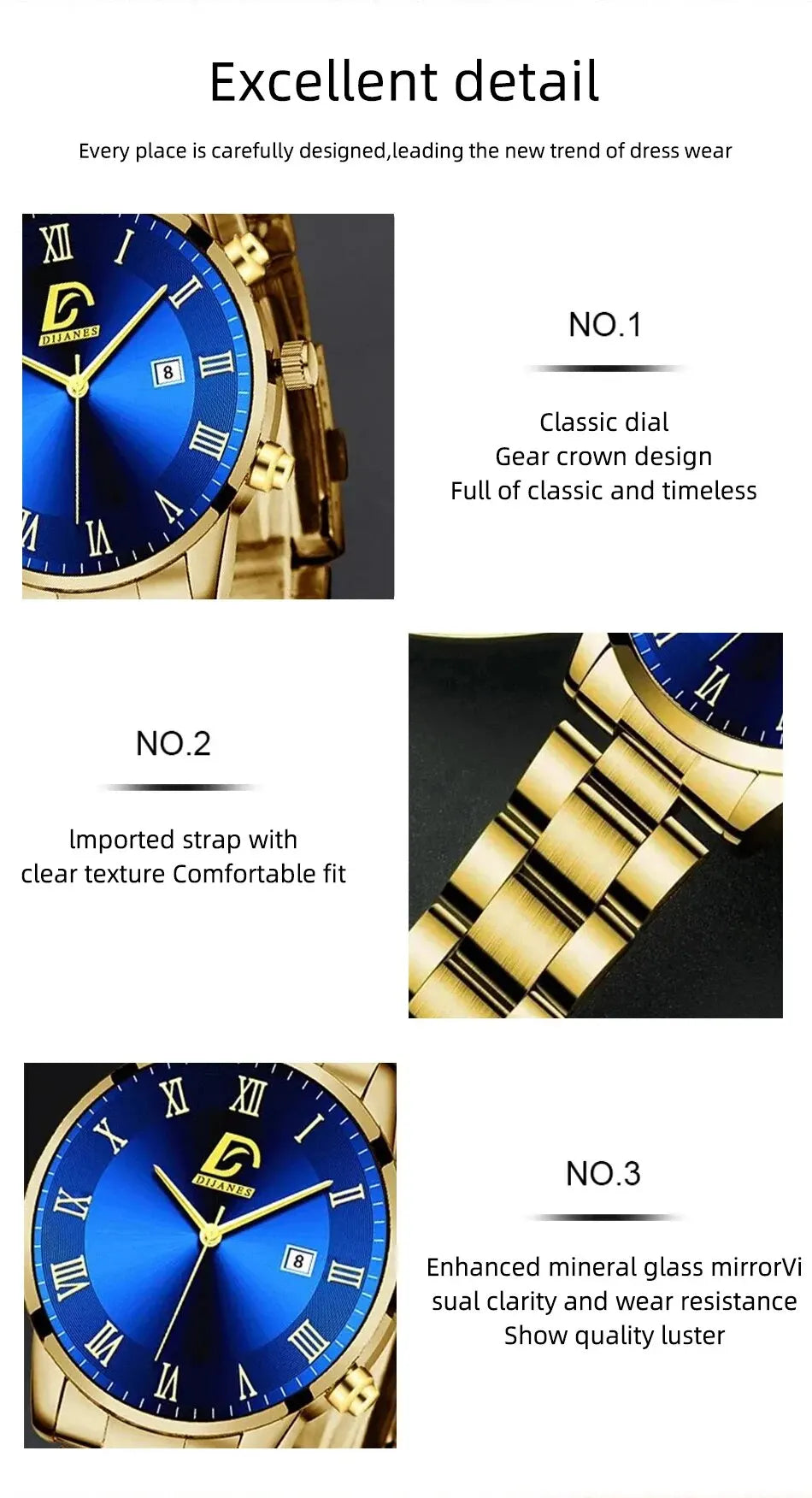 1Pcs Men's Casual Business Stainless Steel Band Quartz Watch 2PCS Luxury Alloy Bracelet Necklace Birthday Christmas Gift Set