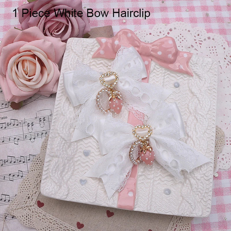 Women's Hair Accessories Strawberry Bow Lace Handmade Hair Clips Trendy Girl's Gift Lo Black Beige White Bowknot Hair Clip
