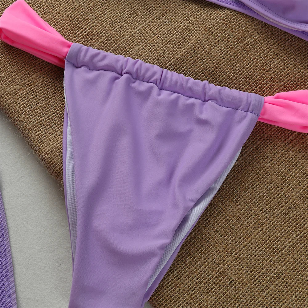 3 Pieces Bikini Set Wiht Mini Skirt Women Swimwear 2024 Sexy Bikinis Push Up Beachwear Solid Bodysuit Micro Thong Biquini Female