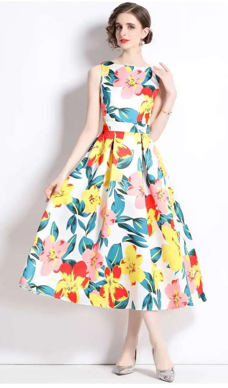 JAMERARY New Summer Hoilday Floral Midi Dress Women Printed A Line Long Vestidos