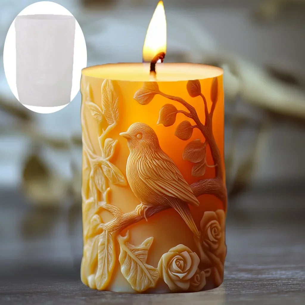 DIY elk relief cylindrical candle silicone mold sika deer flower relief resin mould Forest sika deer gypsum molds Christmas gift