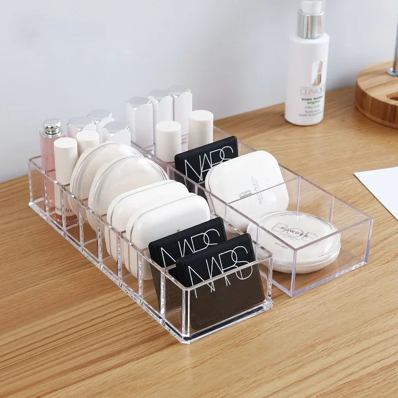 6 Grid Transparent Acrylic Cosmetics Storage Box Makeup Holder Jewelry Make Up Organizer for Home Plastic Desktop Storage Boxes
