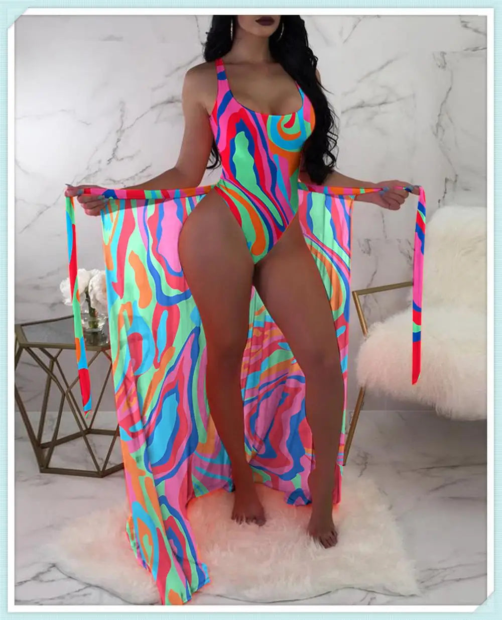 2 Piece Floral Print Bodysuit With Beach Skirt 2023 Women Padded Bikinis Swimwear Female Bathing Swimming Suit Summer Beachwear