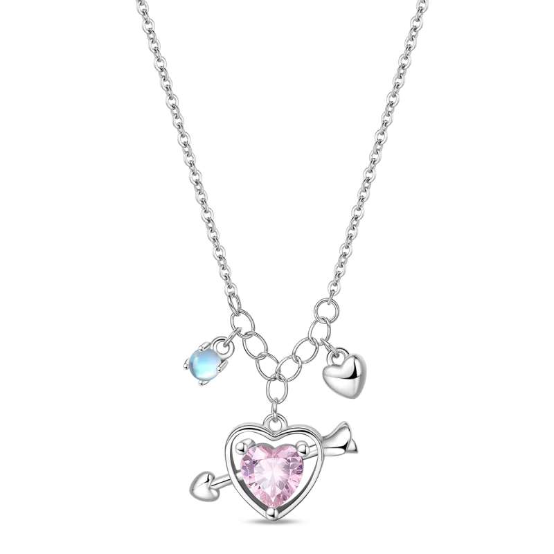 Hot Sale Original 925 Sterling Silver Colorful Bow Tie Necklace Red Heart Pendant Round Necklace Classic DIY Fine Christmas Gift