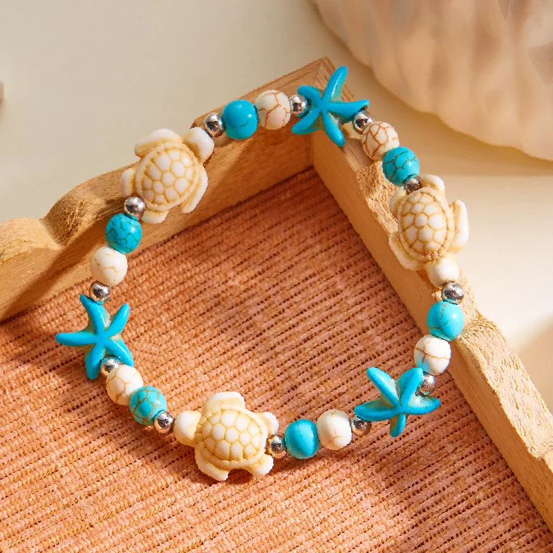 Bohemian Imitation Shell Beads Bracelet For Women Sea Star Turtle Woven Rope Bracelet Handmade Friendship Beach Holiday  Jewelry