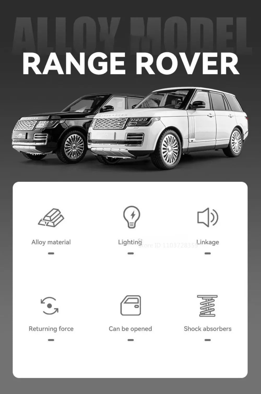 1:18 RS7 Range Rover Alloy Car Model Diecast Toy Sound Light 6 Doors Opened Shock Absorption Miniature Vehice Kid Christmas Gift