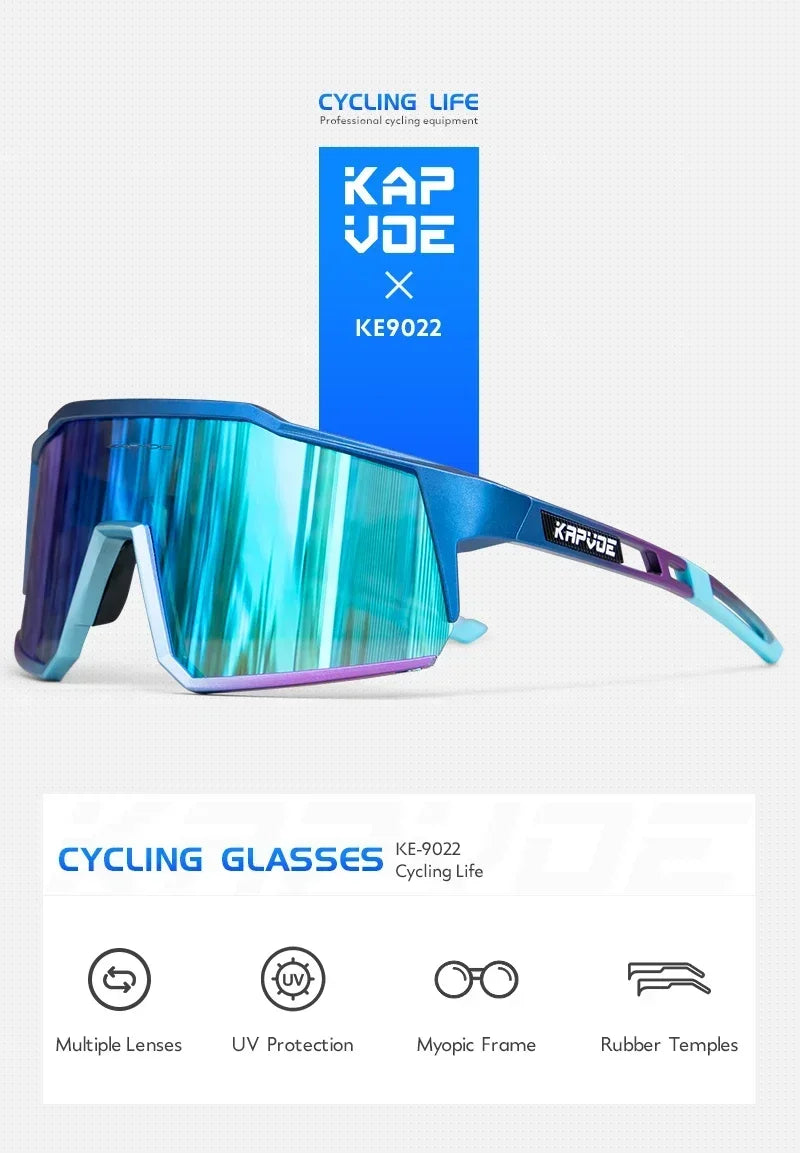 Kapvoe Outdoor Men Sunglasses UV400 Fishing Ski Goggles Road Bike Mask Goggles Women Anti-Fog Windproof Glasses Bicycle Eyewear