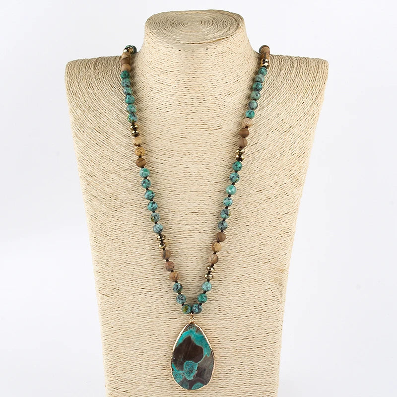 Fashion Boho Jewelry Africa Turquoise Natural Stones With Semi Precious Drop Pendant Women Bohemia Necklace Gift