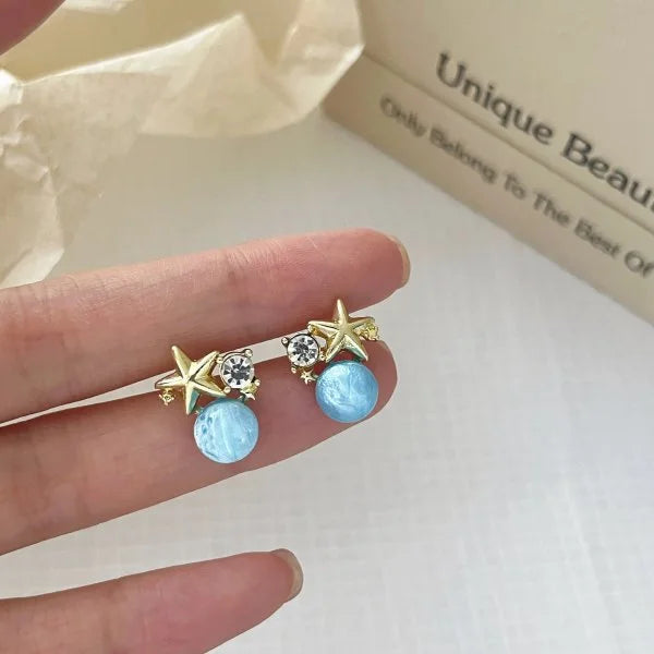 Fashion Asymmetric Ocean Style Earrings Stud  For Women Starfish Shell Earring Ear Ring Imitation Pearl Zircon Jewelry Gift