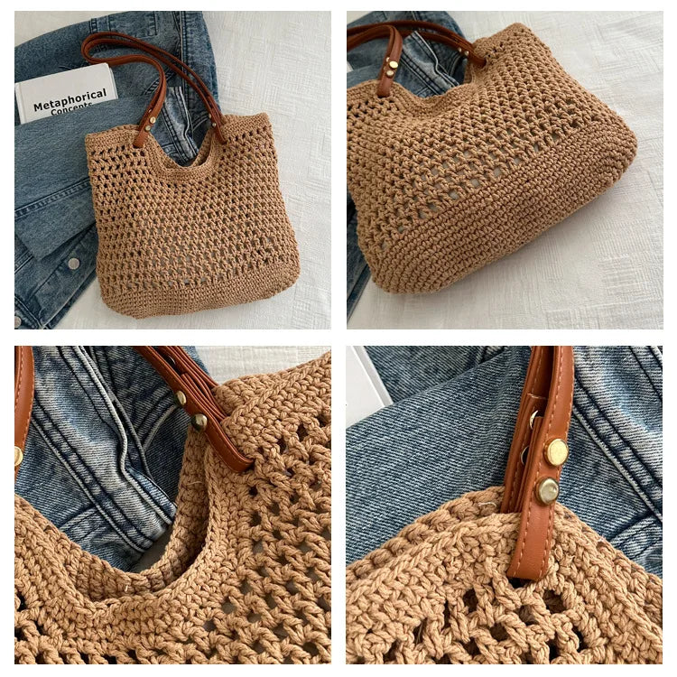 Large Capacity Weaving Shoulder Bags For Women Daily Used/Vacation, Casual Tote Straw Beach Bag, Handbags For Shopping/Commuter