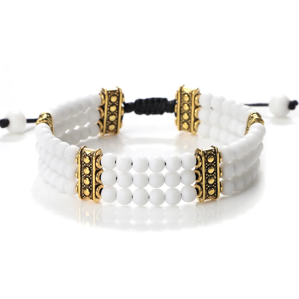 Natural Stone Beads Bracelet 4mm Malachite Black Lava Yoga Energy Hot Couple For Women Men Jewelry Braided Rope Knot Bangle Gift