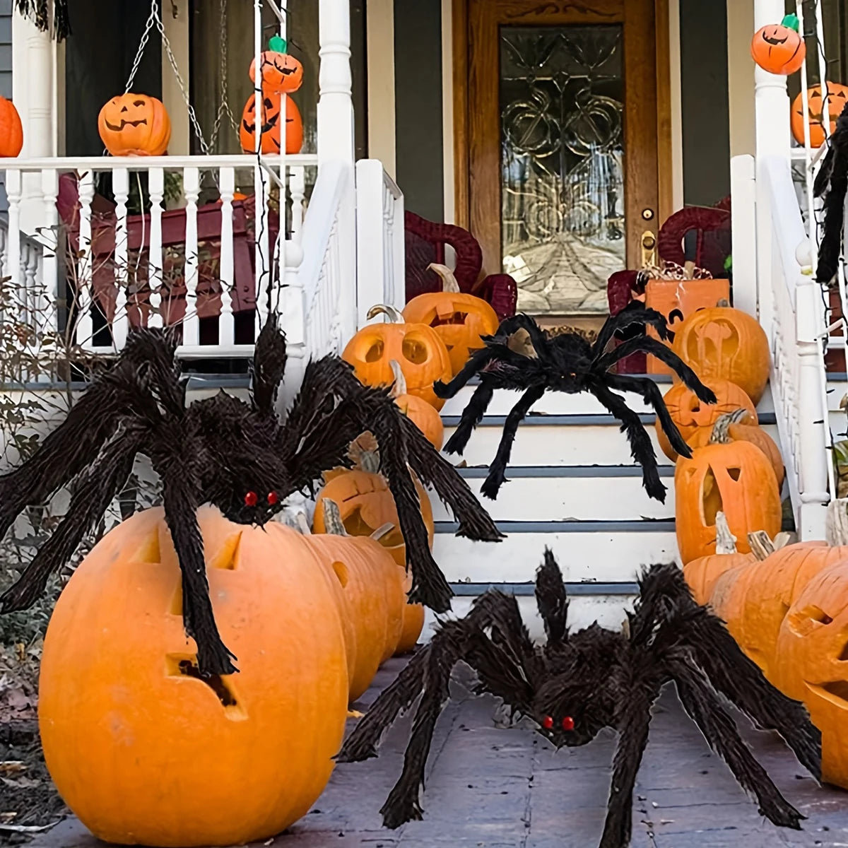 75/125cm Giant Black Spider Halloween Party Decor for Home 2025 Outdoor Haunted House Ornament Trick or Treat Big Black Spider