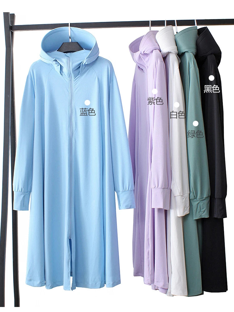Sunscreen Sun Protection Long Coat Hooded Washable Ruffles Adjustable Waist Beach Anti-UV Dress For Women UPF50+ Long Coat 5XL