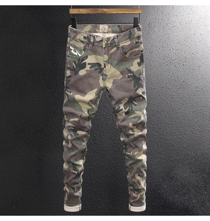 Streetwear Fashion Men Jeans High Quality Stretch Slim Fit Camo Trousers Embroidery Patch Designer Hip Hop Denim Pants Hombre