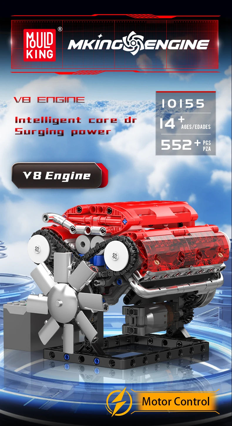 Mould King 10088 The V8 Engine Building Block Assembly Technical Car Brick Set Educational Car Engine Toys Kids Christmas Gift