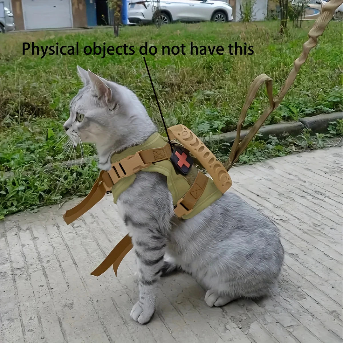 Khaki tactical cat chest harness vest type lead rope anti-break adjustable walking cat leash dog small dog chain one outfit