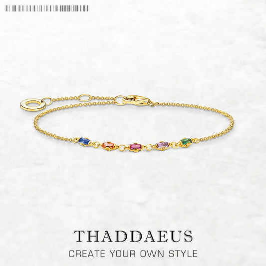 Golden Bracelet with Rainbow Coloured Stones Summer 925 Sterling Silver Jewelry Bohemia Gift For Women