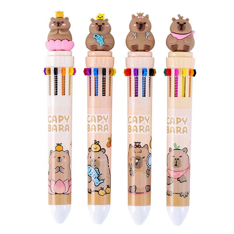 10 Multicolored Ballpoint Pen Cartoon Capybara Pens School Office Supplies Student Stationery Gifts