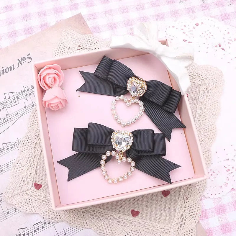 Bow Hair Clip Buckles for Girl Woman's Heart Diamond Hairpin y2k Accersories Trendy Lolita Hairclip Handmade