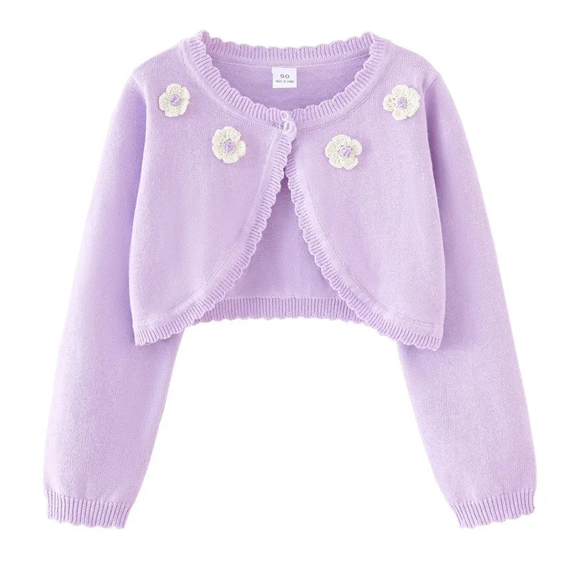 2-14 years old Purple girls Cardigan Thin Spring Children's knit sweater 3 4 6 8 10 12 14 year old children's clothing