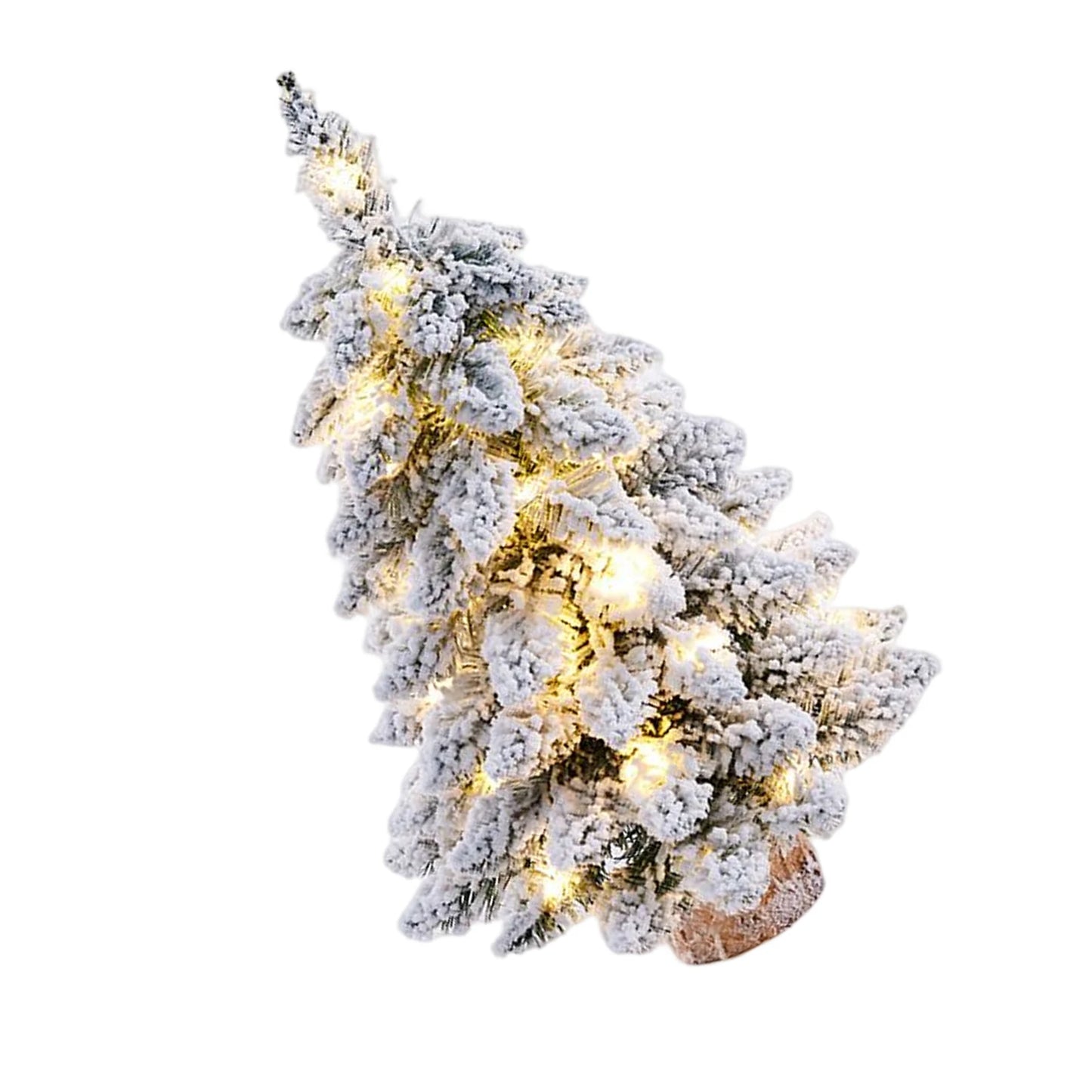 Christmas Tree Tabletop Figurine Snow Flocked with LED Lights Home Table Desk Decor Warm Christmas Gift Ornament  Artificial