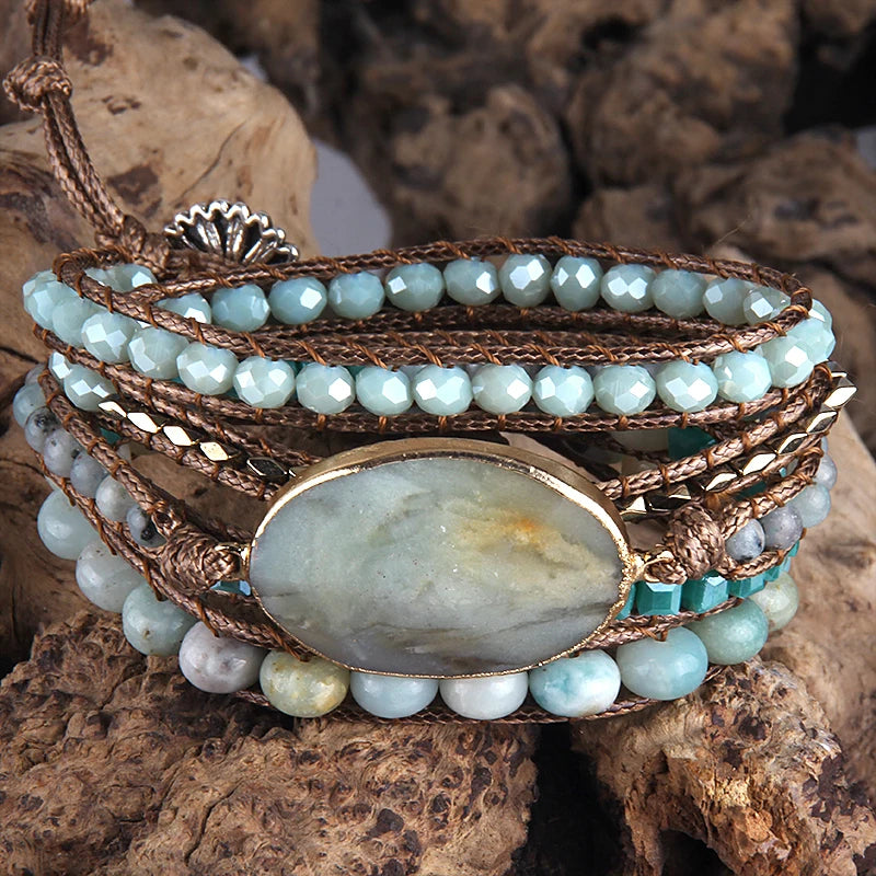 Fashion Bohemian Jewelry Bracelet Mixed Natural Stones Charm Wrap Handma Bracelets Women Festival Gift