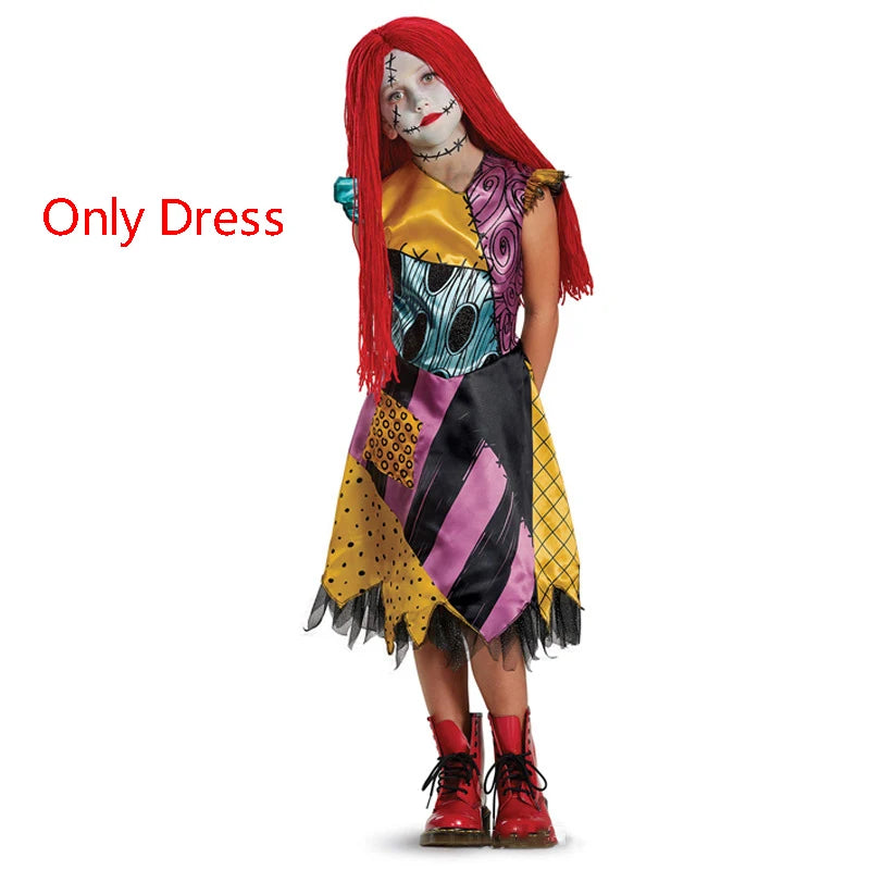 Boys Girls Halloween Sally Jack Cosplay Costume for Kids The Nightmare Before Xmas Role Play Dress up Toddler Classic Clothes