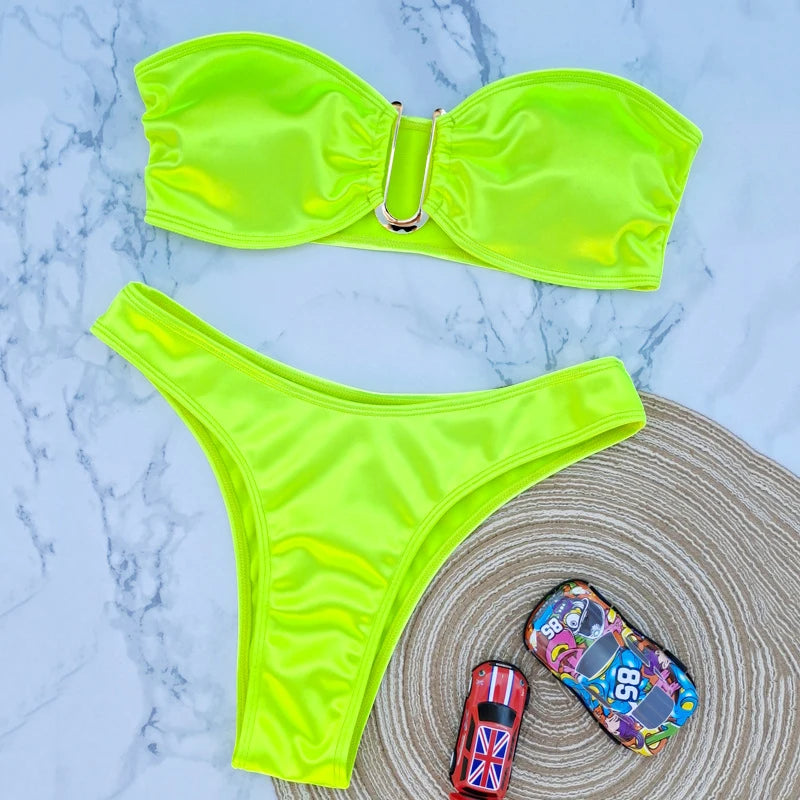 Sexy U Shaped Stapless Swimsuit for Women Bandeau Bikini Mujer 2024 High Cut Bathing Suit Two Piece Bikinis Set Bathers Swim