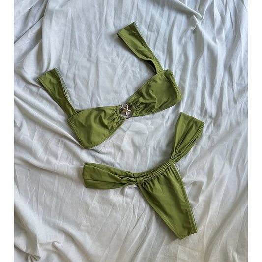 Push Up Bikinis Women Swimsuits 2025 Swimwear Sexy Starfish Bikini Set Thong Brazilian Biquini Bathing Suit Solid Beachwear
