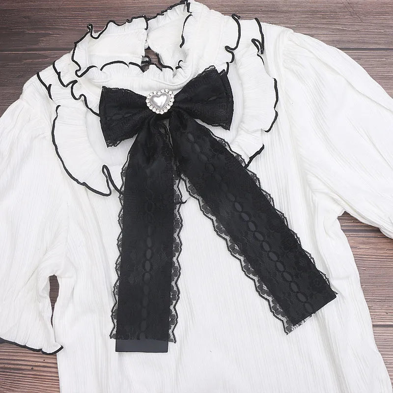 Girl Accessories Beaded Handmade Japanese Style Bow Tie Sweet Cute Mine Lace Big Bow Love Pearl Bow Tie for Women Femme