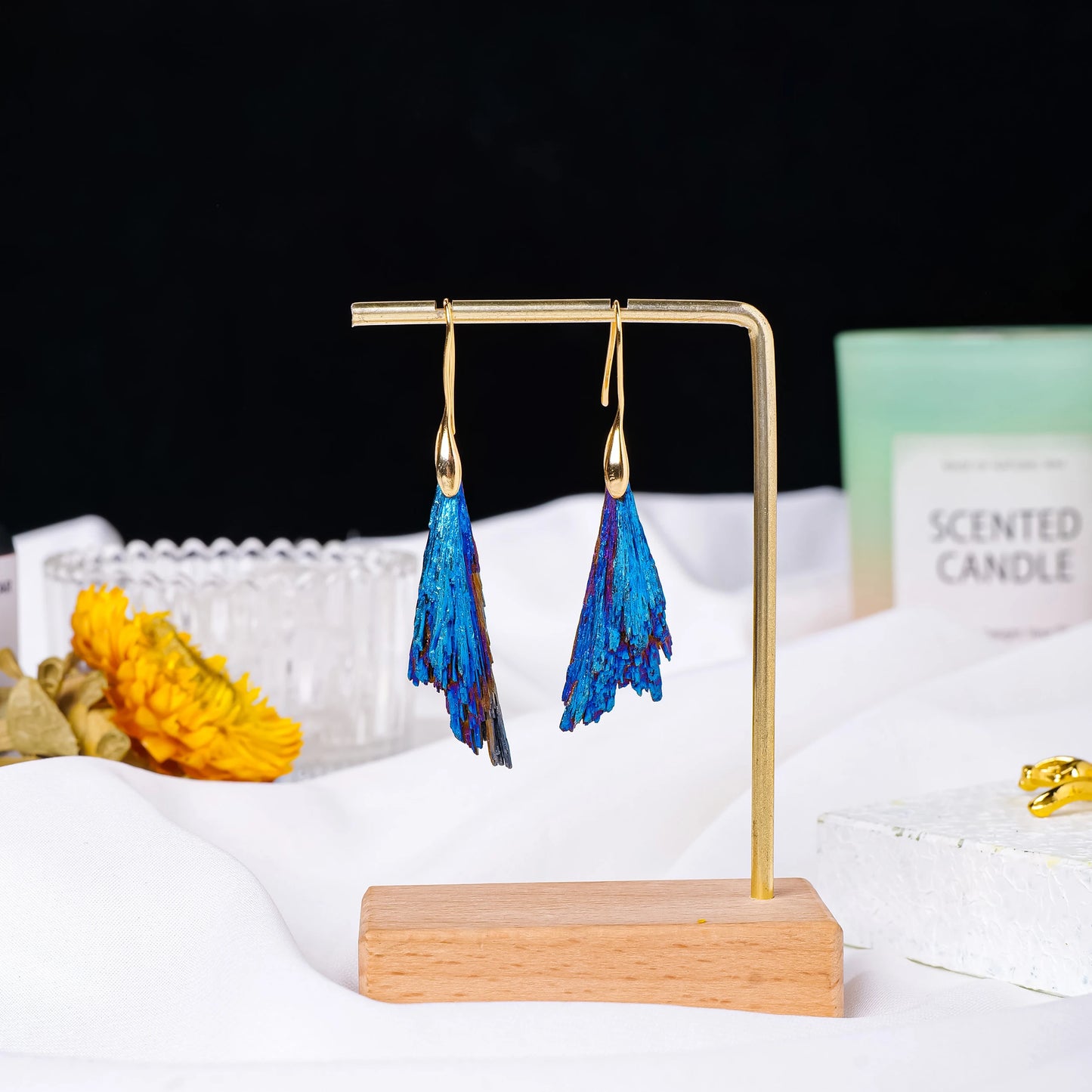 Natural Blue Tourmaline Crystal Earrings Reiki Healing Stone Increase charm Health Amulet for Girl Womans Charm Gifts
