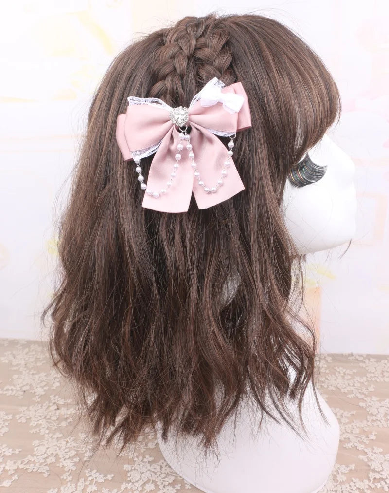 1 Pair Jirai Kei Bow Hair Accessories Women's Hairclips Sweet Y2K Lolita Bow Chic Chains Decor Women's Barrettes Hair Pin